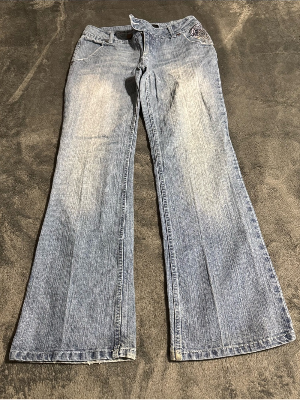 Vintage Y2K Rave R4R Jeans Womens Size 11 Denim Floral Embellished 98% Cotton